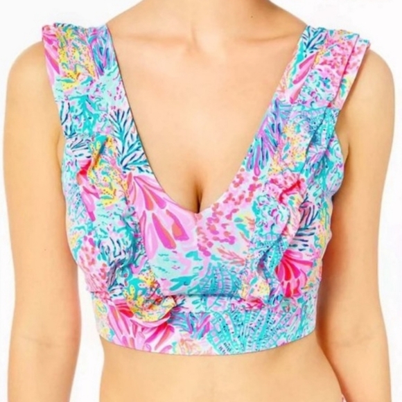 Lilly pulitzer sucre Ruffle Sports Bra Medium (crop top/ workout top) New! - Picture 10 of 13